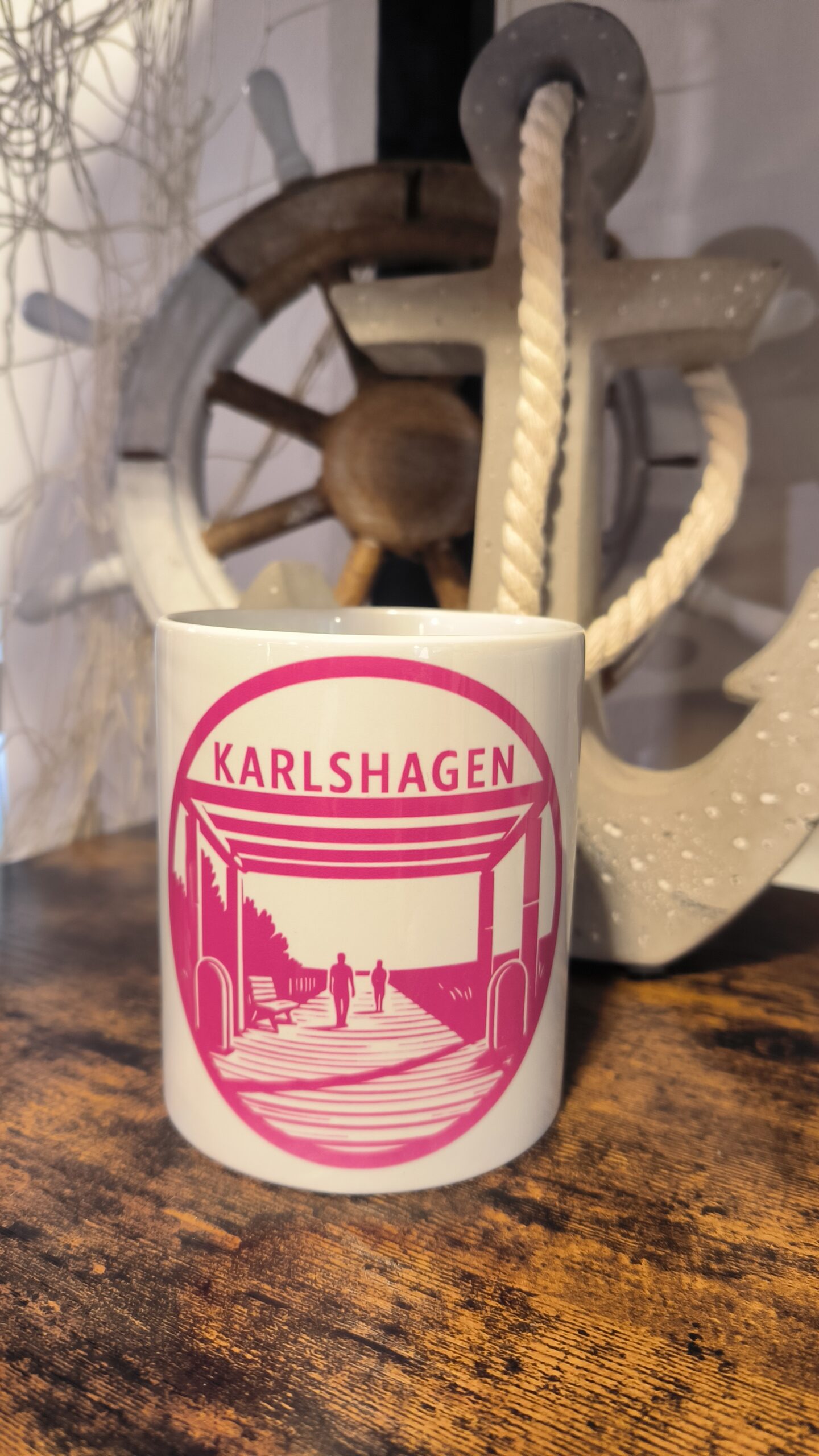 Keramikbecher Strandaufgang pink