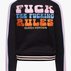 Collegejacke 'Fuck The Fucking Rules' in Schwarz
